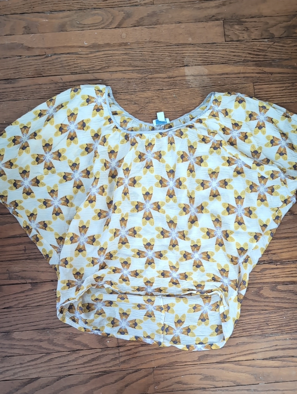 Anthropologie Silk Cotton Blend Moth Novelty Print Top